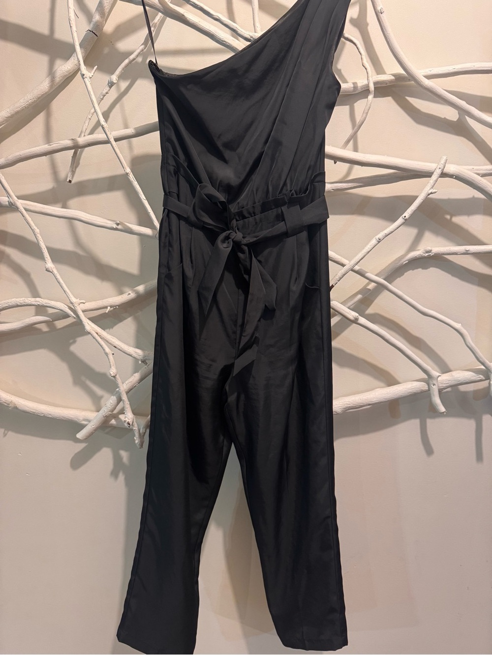 Express Black One-Shoulder Jumpsuit with Tie Belt